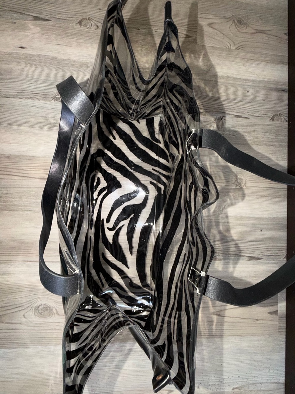 Dooney & Bourke Transparent Tote Bag Zebra Print Clear Black Leather Straps - Picture 11 of 13